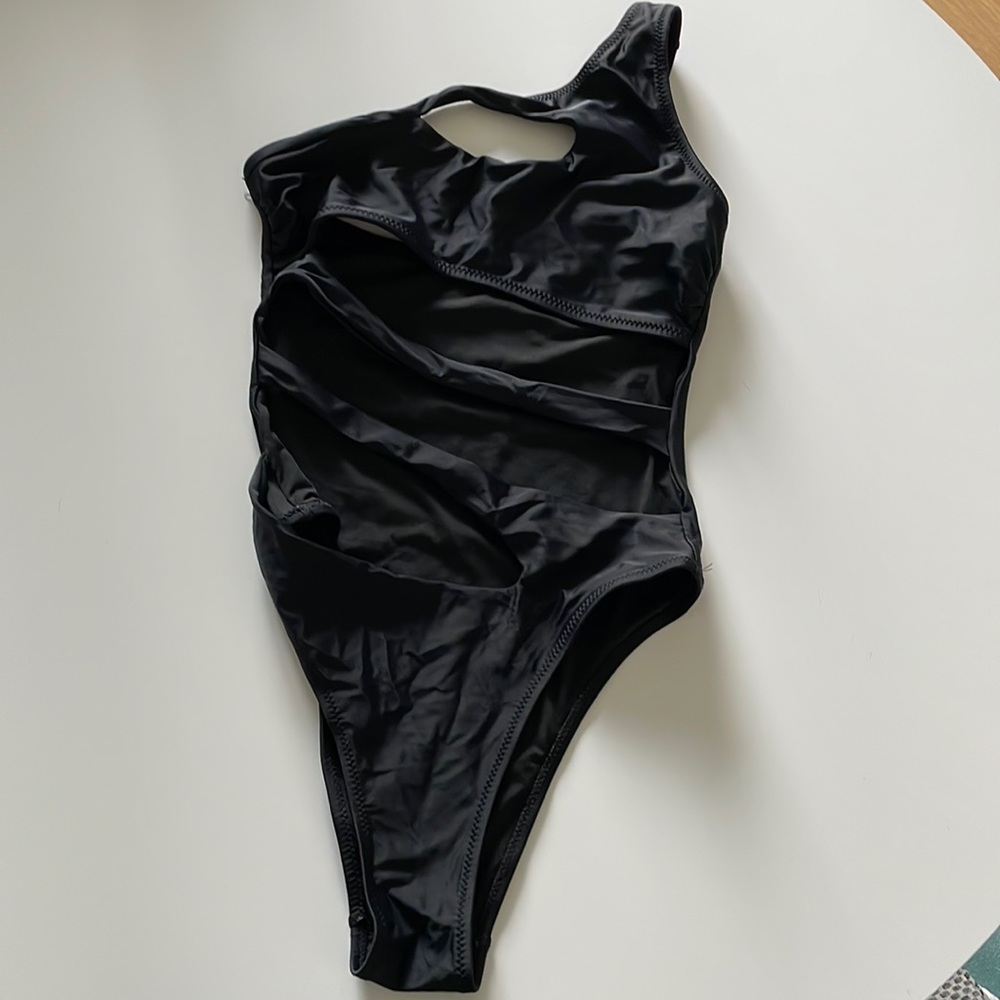 One shoulder with cutouts one piece bathing suit